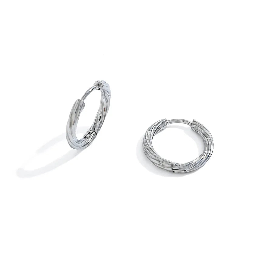 18K Gold Plated Textured Round Earrings 2-Wire Diameter 16.77mm*Thickness 2.41mm-Steel Color