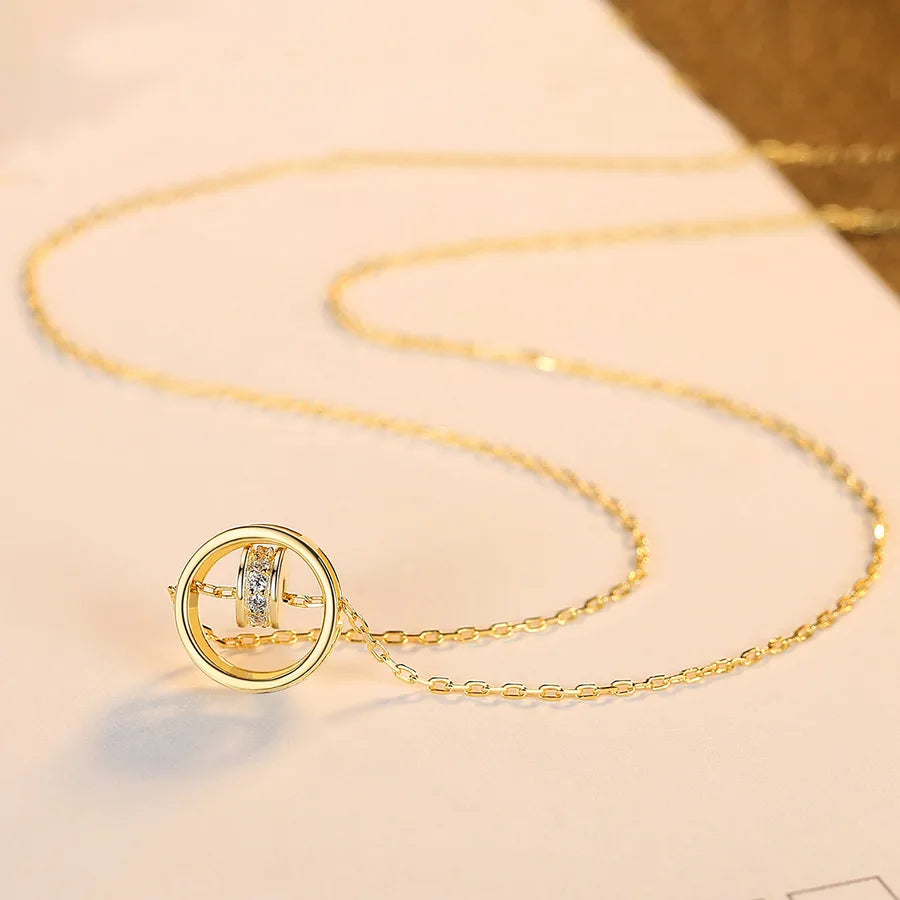 925 Silver Double Ring Pendant Necklace Gold
