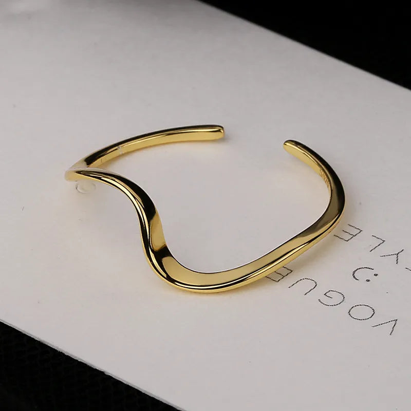 Sterling Silver Mobius Wave Ring for Women Adjustable Opening Gold