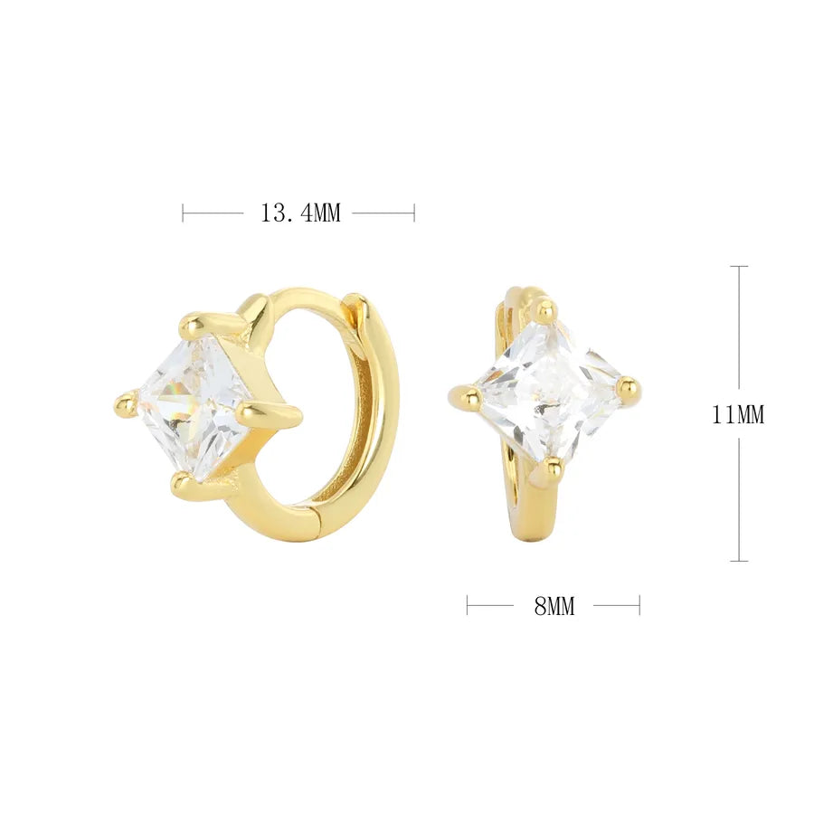 925 Sterling Silver Square Gem Earrings Plating Gold Silver Color