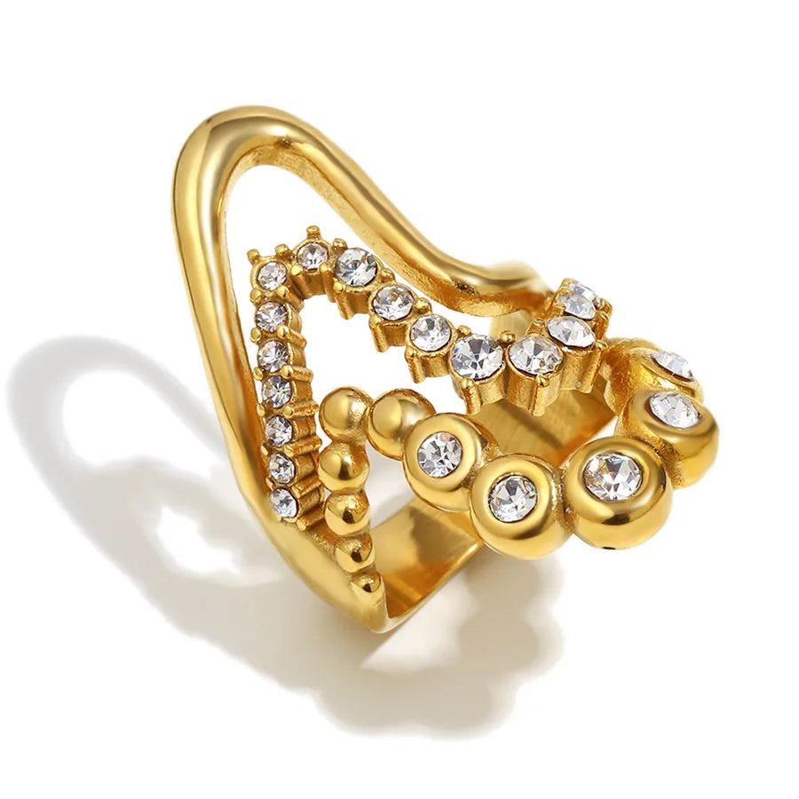 18K Gold Wave Ring with Zircon for Women