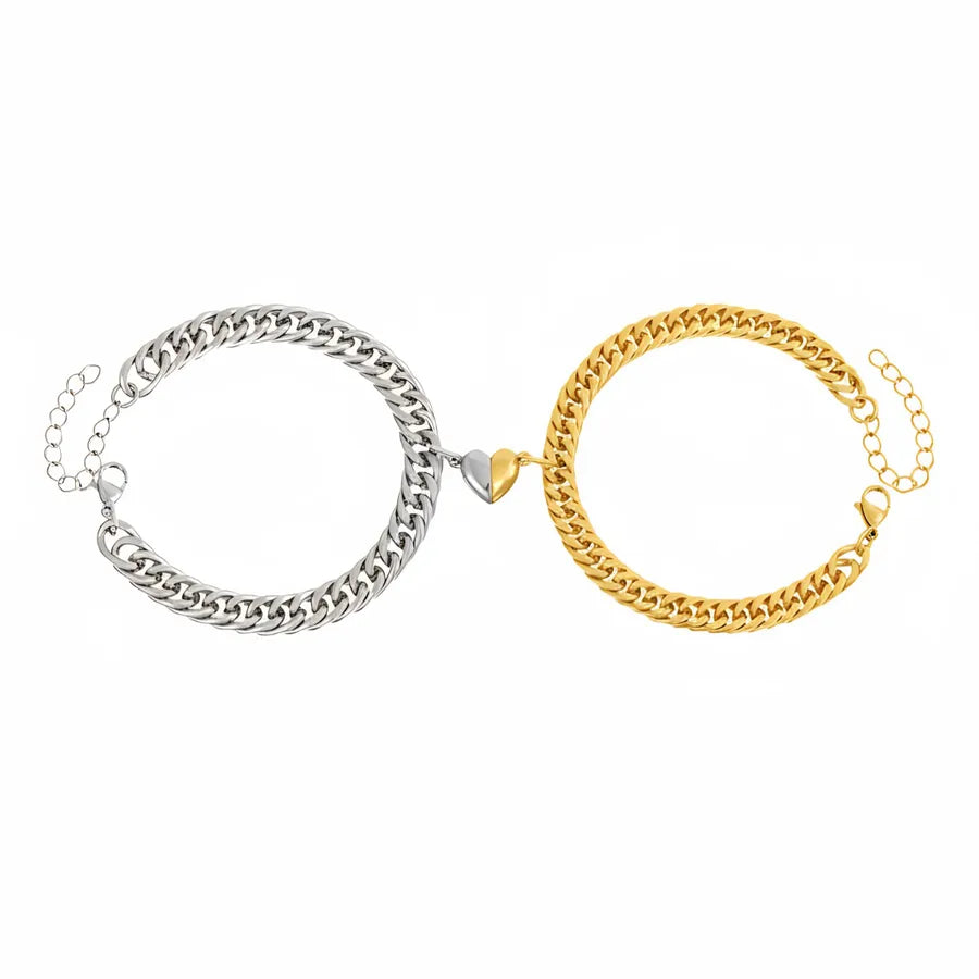 Magnetic Heart Couple Bracelet – 18K Gold Plated 17+5cm Gold and Silver color 1 Pair of Stainless Steel Heart Bracelets