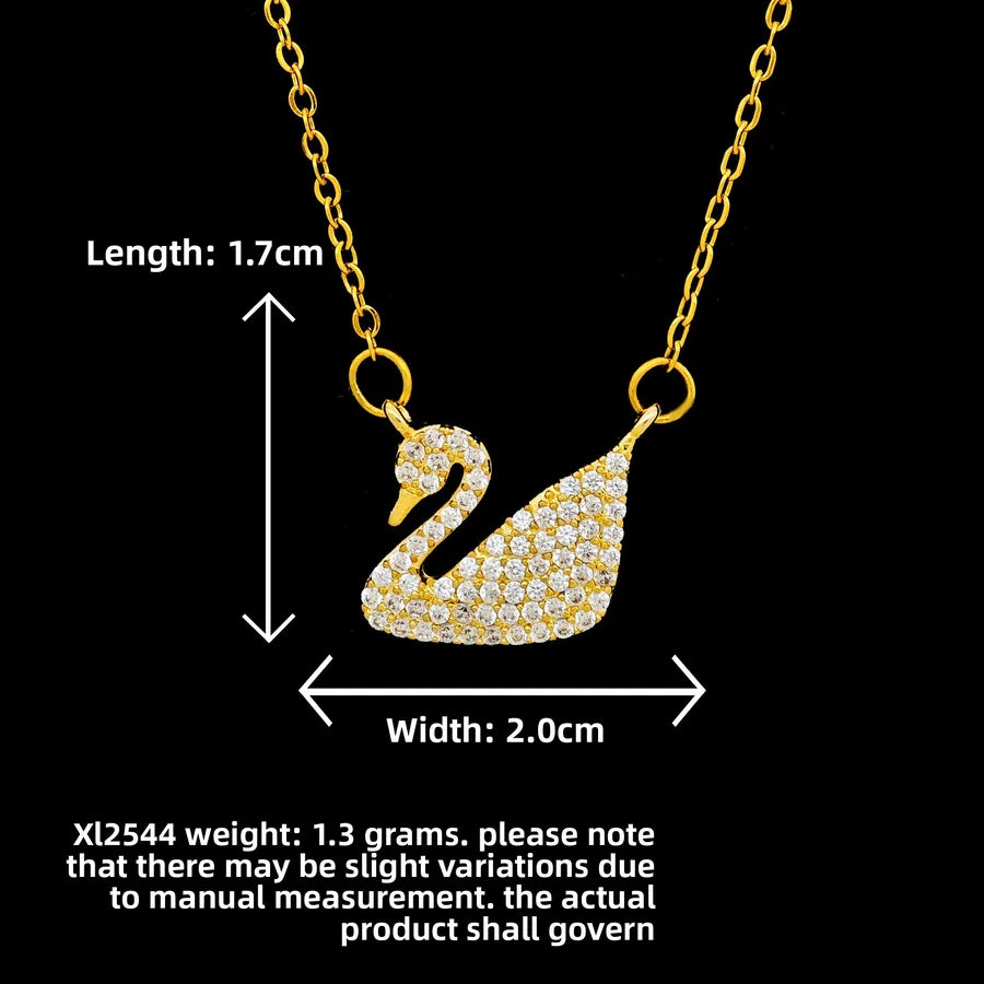 Butterfly & Whale Couple Pendant Necklace XL2544 Full Zircon Swan Necklace Gold