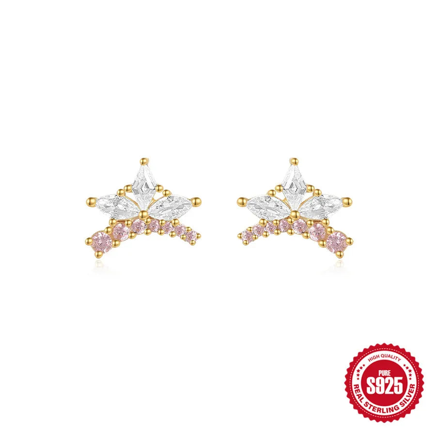 925 Sterling Silver Rhinestone Color Block Studs Gold #5 925 Silver