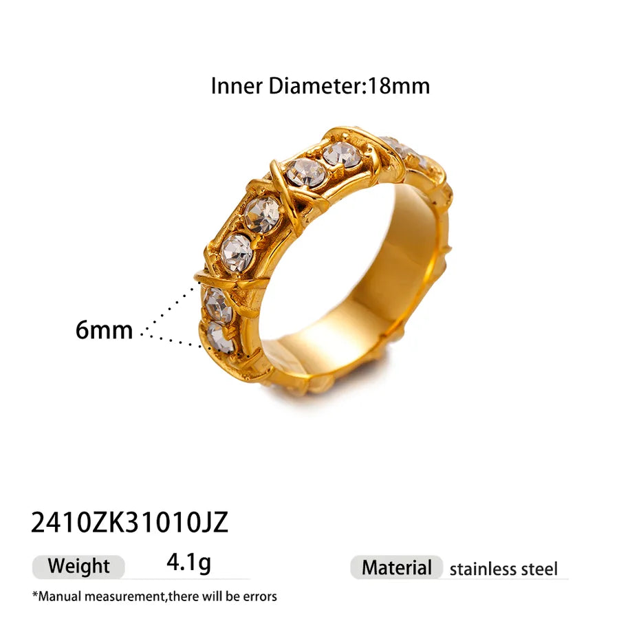 Gold Plated Stainless Steel Zircon Ring for Women 2410ZK31010JZ