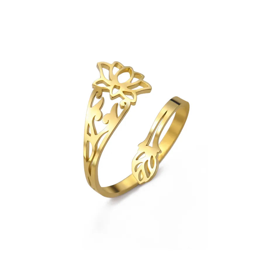 Gold Lotus Open Ring in Titanium Steel