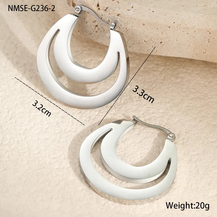 18K Gold Plated Geometric Stainless Steel Earrings NMSE-G236-2 Steel Color Earrings