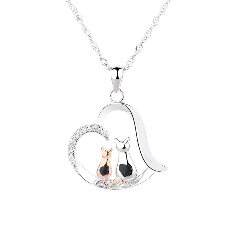 Sterling Silver Cat Heart Necklace