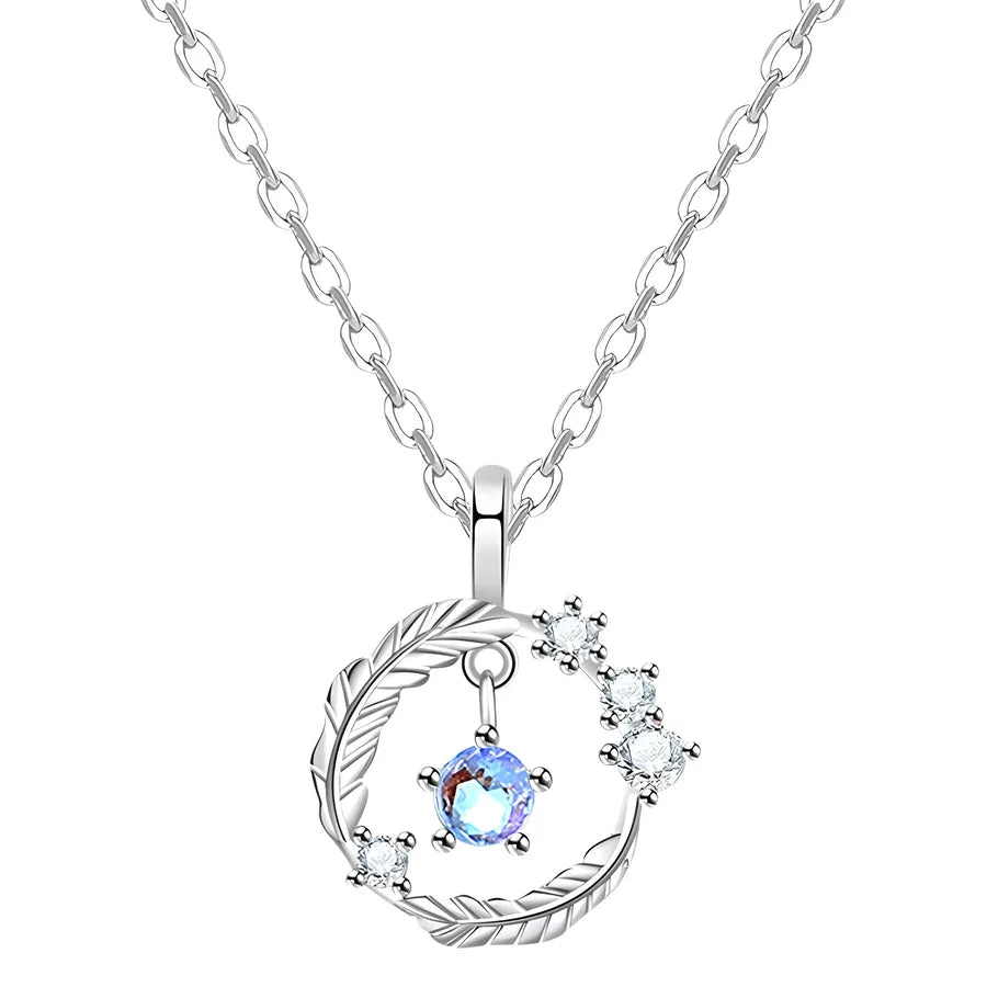 Sterling Silver Moonstone Feather Pendant Necklace