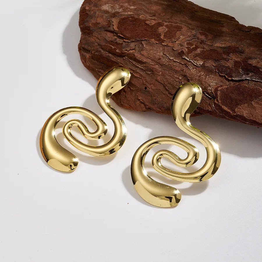 18K Gold PVD Geometric Stainless Steel Earrings Needle Thickness: 0.8mm E (56x36mm) 1 Pair Package