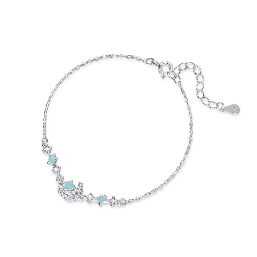 Luminous Sterling Silver Star & Moon Bracelet