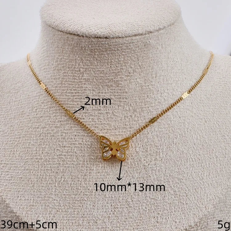 Gold Butterfly & Pearl Charm Pendant Necklace 10mm*13mm Gold 1 Piece