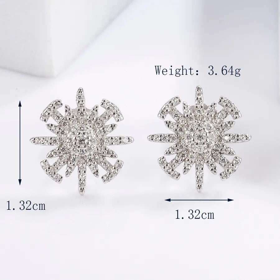 Sterling Silver Sun & Snowflake Zircon Stud Earrings One Size Silver 4