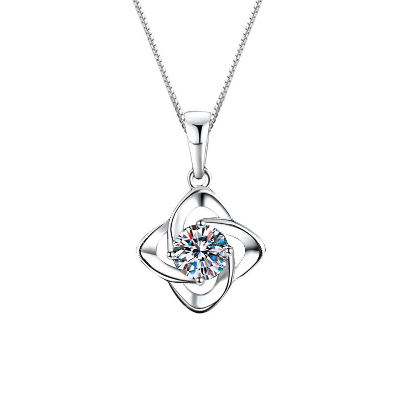 Sterling Silver Moissanite Clover Pendant Necklace