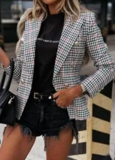 Women's Plaid Slim Fit European Style Blazer Bai Xiaoge