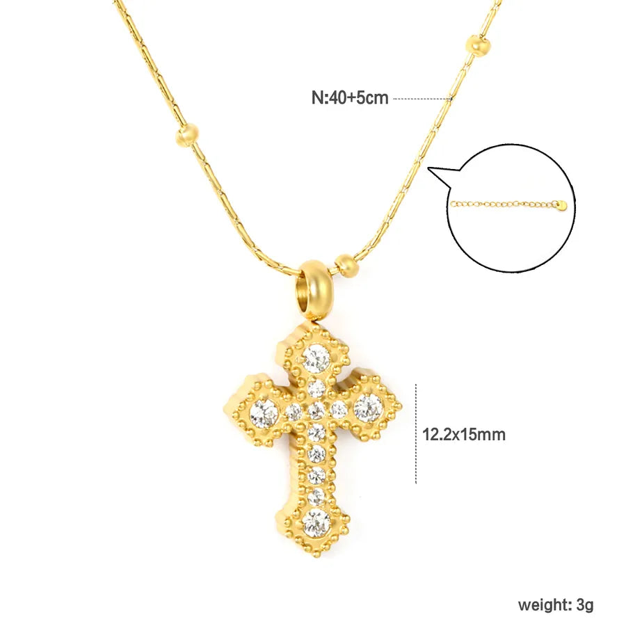 Gold Cross & Heart Stainless Steel Necklace NE2F680AG
