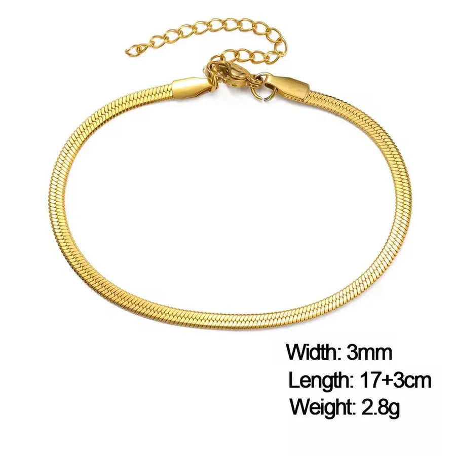 Gold Stainless Steel Cuban Link Bracelet Gold 3MM Snake Bone Bracelet