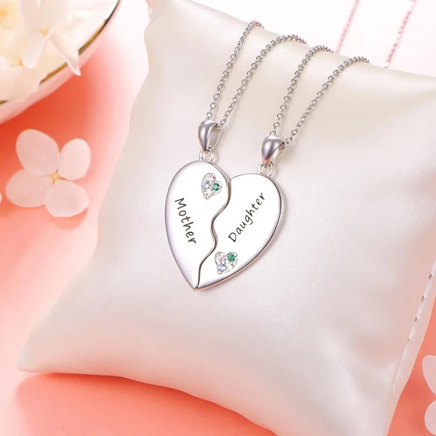 Sterling Silver Twin Hearts Necklace for Women Mother-Daughter Matching Outfits