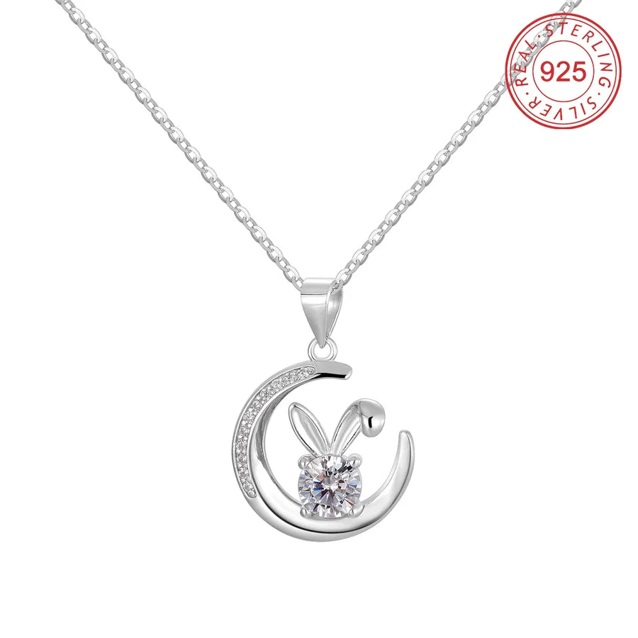 Sterling Silver Moon Rabbit Pendant Necklace