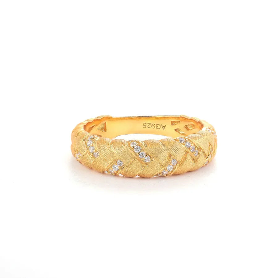 Handwoven S925 Silver Gold Plated Geometric Ring