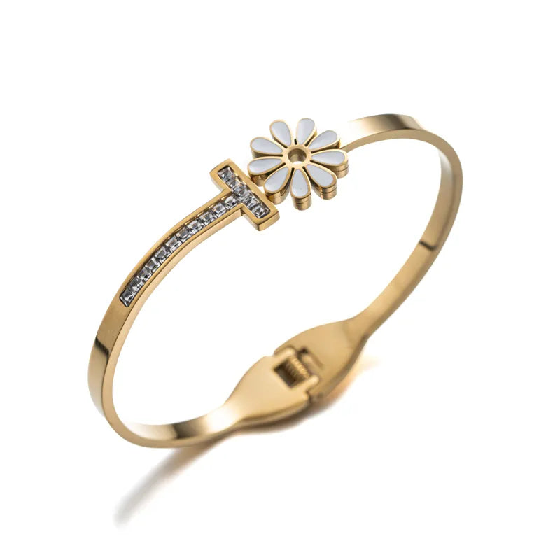 18K Gold Plated Titanium Steel Bangle with Zircon Style 4