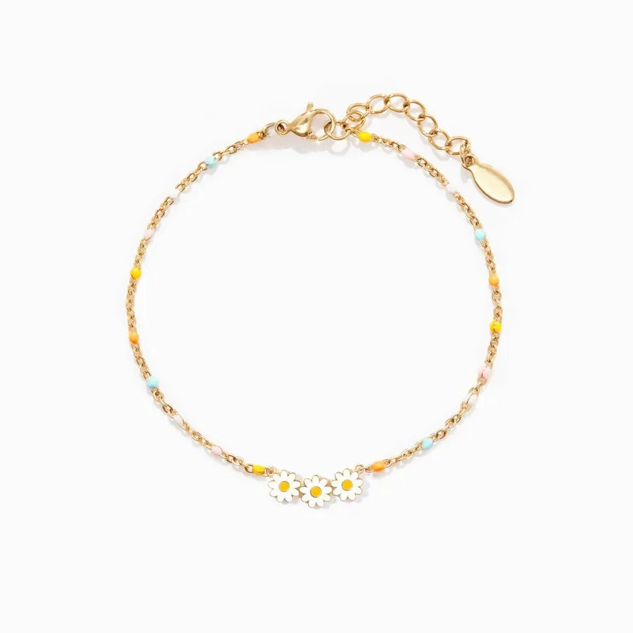 Sterling Silver Daisy Enamel Bracelet