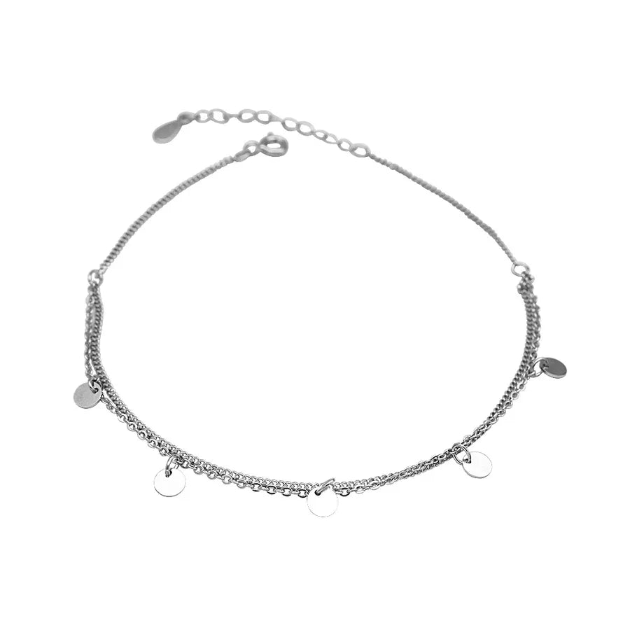 Sterling Silver Double Layer Geometric Anklet