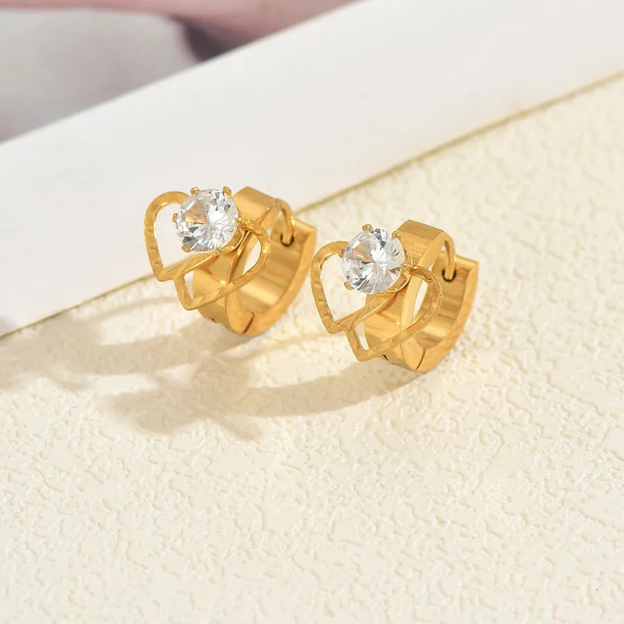 Gold Heart Glow Zircon Earrings Average Size Gold C