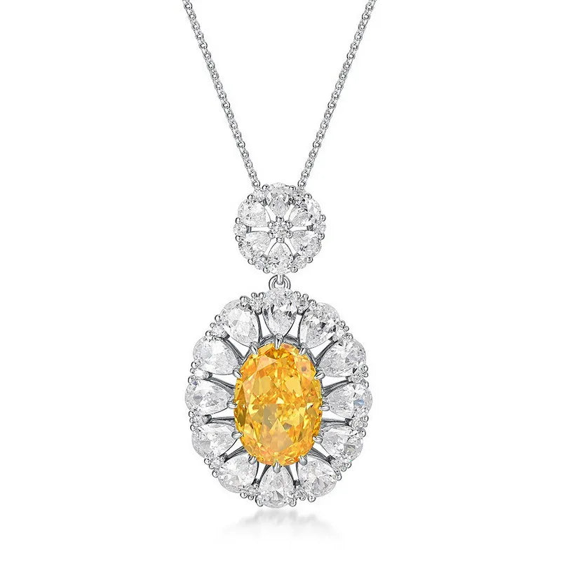 925 Silver Ice Flower Pendant Necklace for Women Yellow