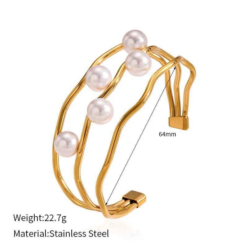 18K Gold Titanium Steel Pearl Bangle YHTSB-250409
