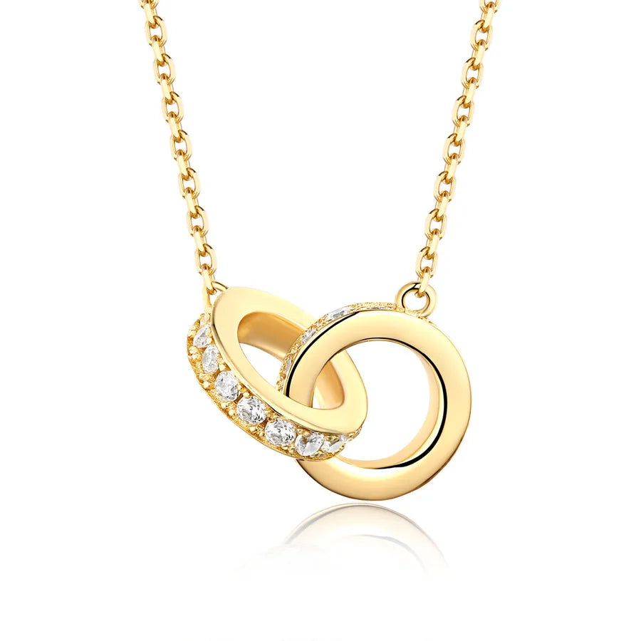 Gold Plated Double Ring Pendant Necklace