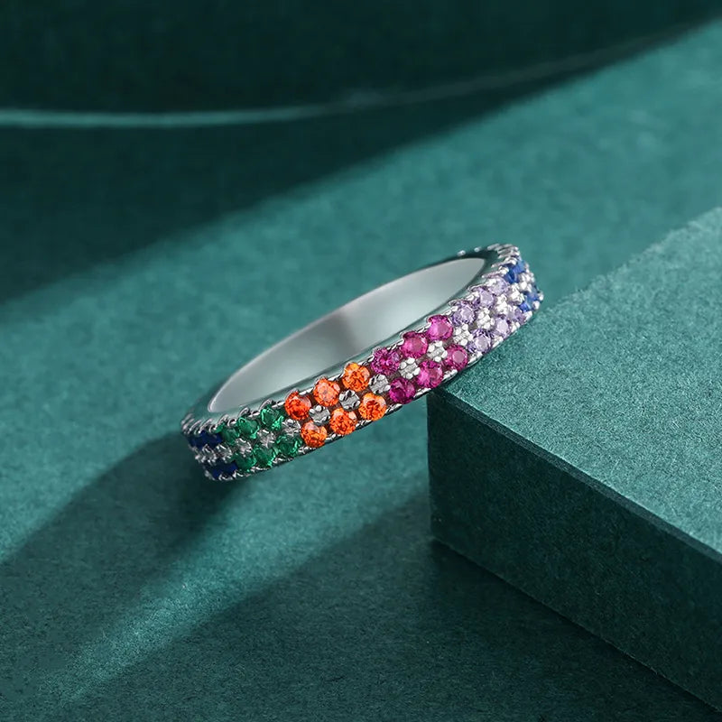 Rainbow Zircon Ring in 925 Sterling Silver
