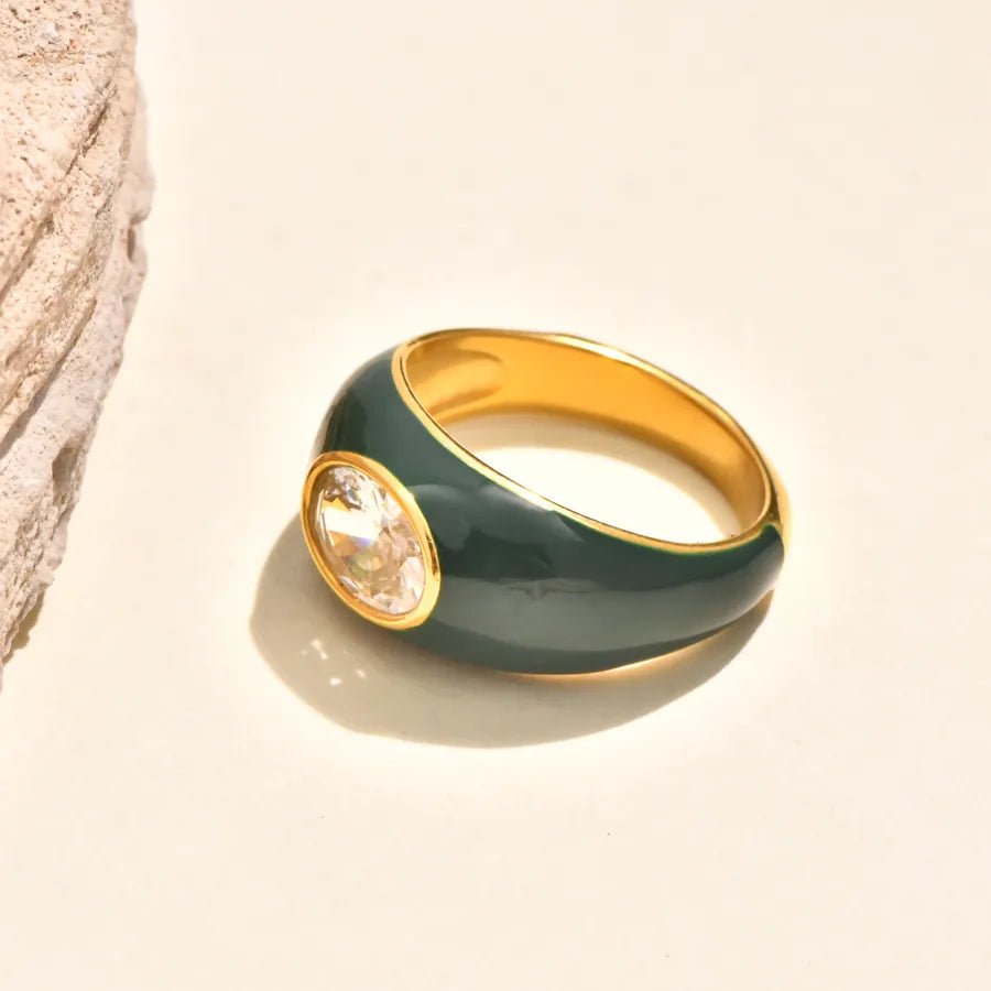 Boho Green Zircon Ring in 18K Gold Plated Steel 5773101