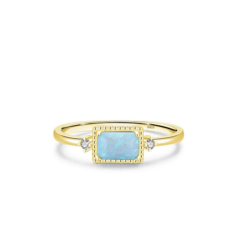 925 Sterling Silver Geometric Gem Ring US-9 Gold