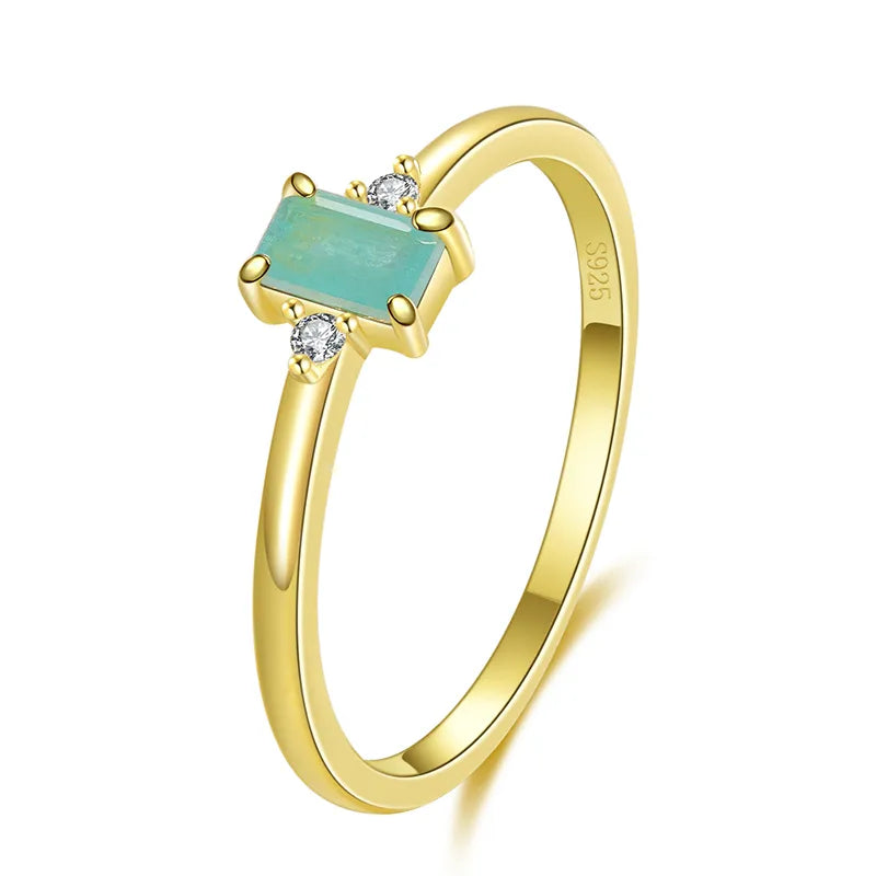 925 Sterling Silver Rectangle Gem Ring Gold 925 Silver