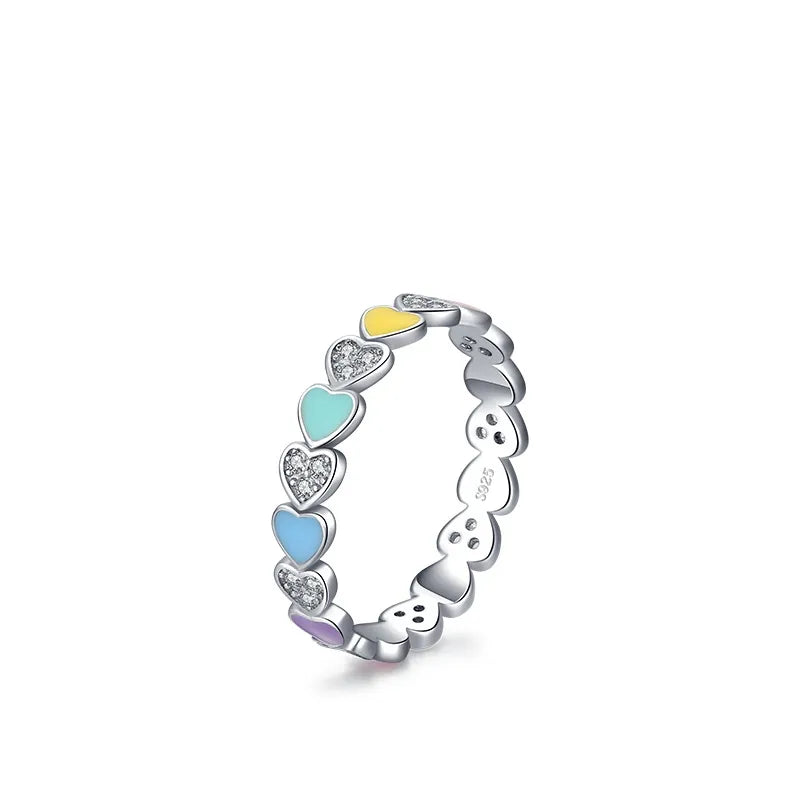 Sterling Silver Enamel Heart Ring US 7 S925 Sterling Silver
