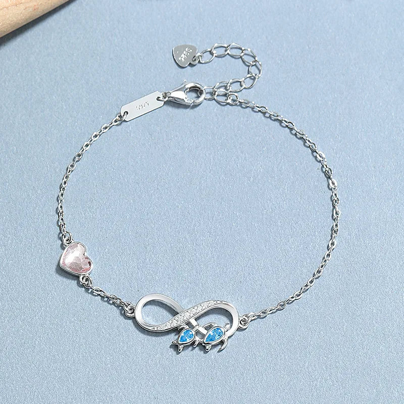 925 Silver Heart Zircon Love Bracelet for Women White Gold Color (Pink Diamond) 925 Silver