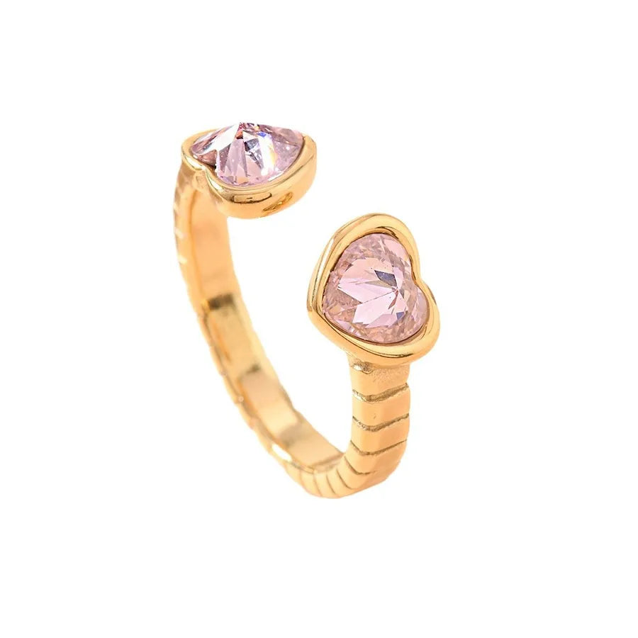 Titanium Steel Open Ring with 3D Heart & Zirconia