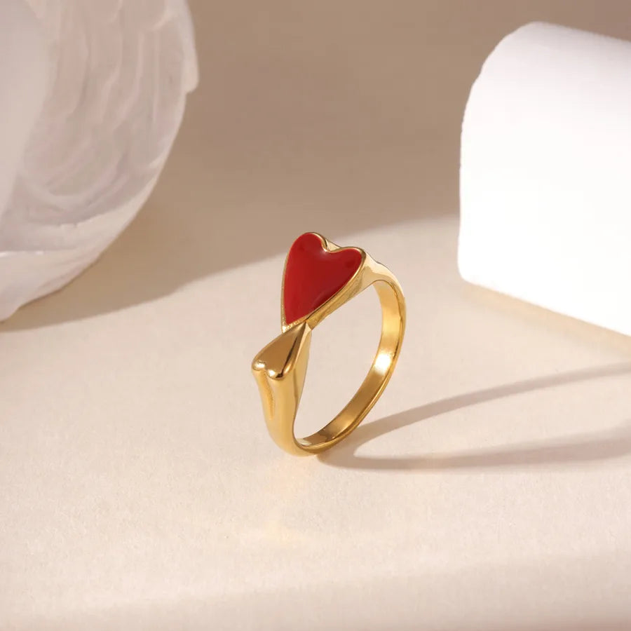 18K Gold Plated Triple Layer Heart Ring Red Love Heart-Shaped Ring