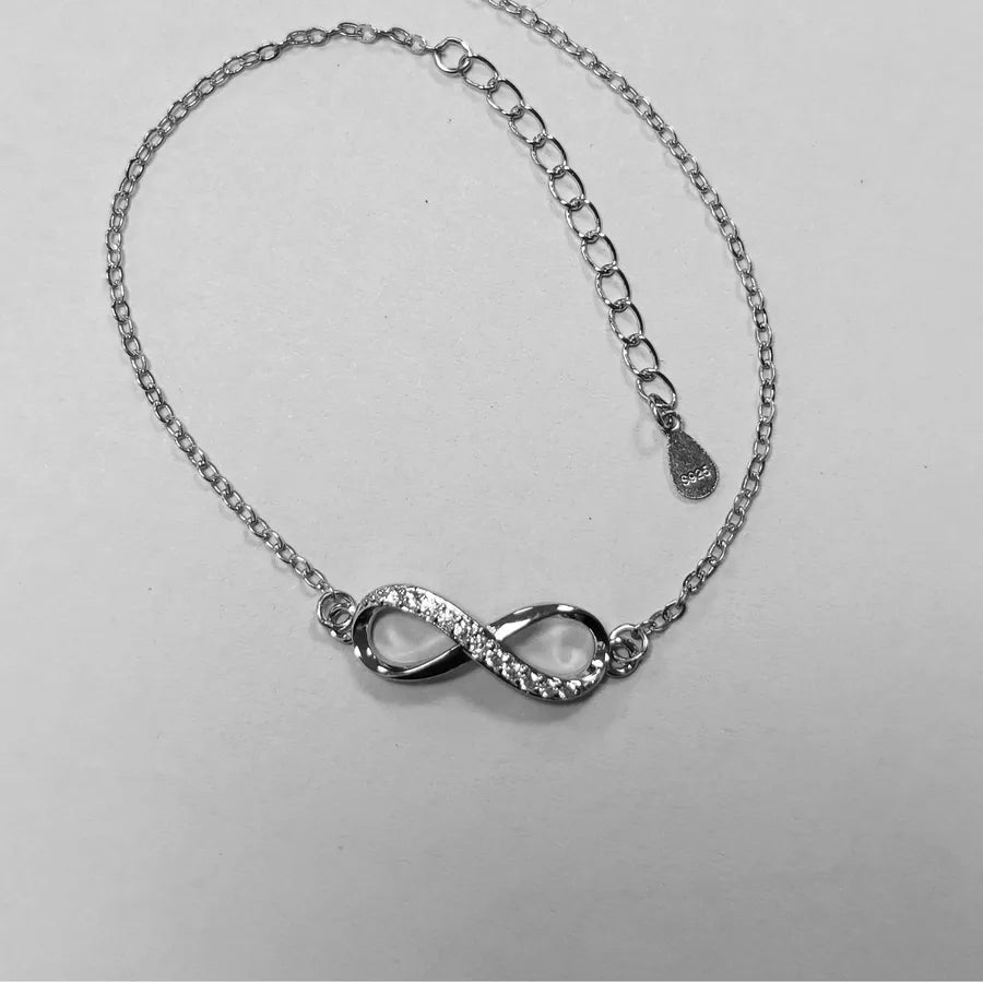 Infinity Zircon Silver Bracelet for Women White Gold Color Bracelet 925 Silver