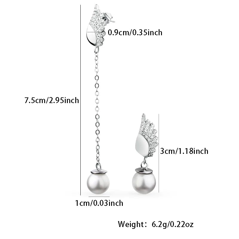White Gold Plated Pearl Wing Drop Earrings