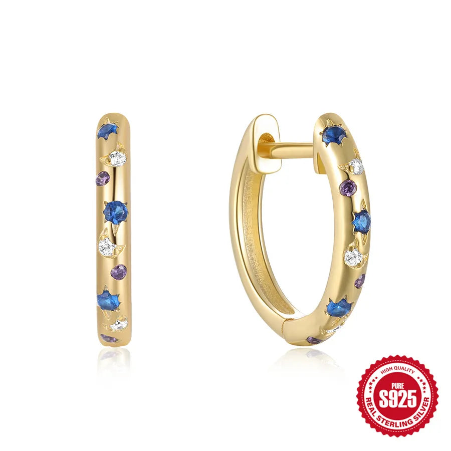 925 Sterling Silver Zircon Geometric Earrings #4 Gold 925 Silver