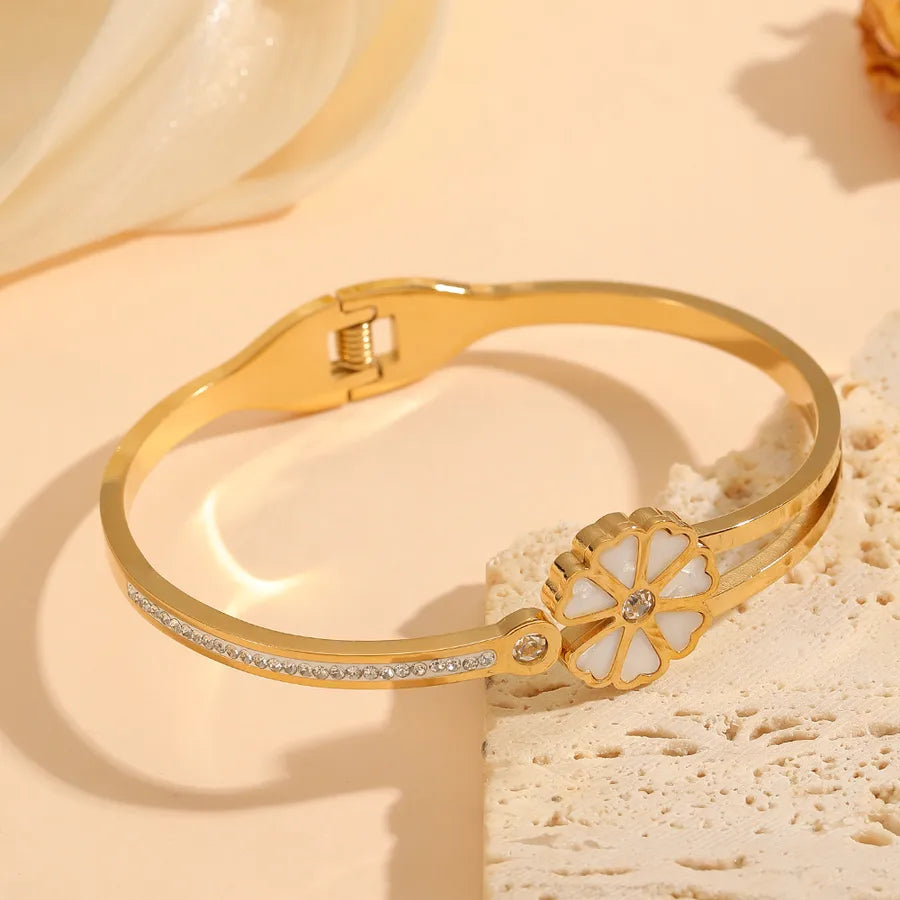 18K Gold Flower Bangle – Stainless Steel