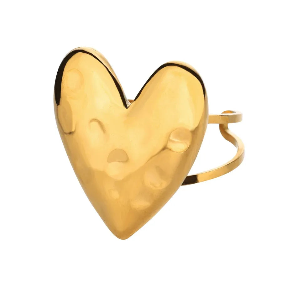 Gold Heart Open Ring for Women Adjustable Opening JZ7031