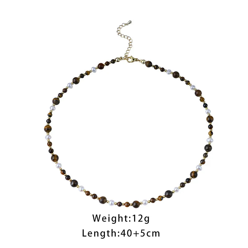 Tiger Eye & Pearl Gold Layered Necklace