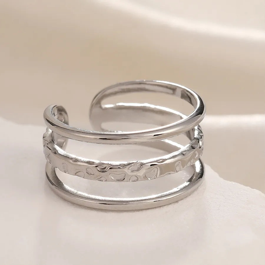 Minimalist Geometric Open Ring in Gold Steel Steel Color - Adjustable Opening Steel Color Line Three