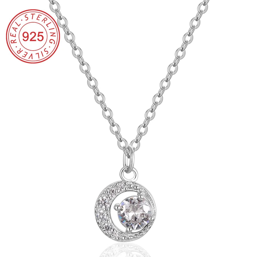 Sterling Silver Moon Pendant Necklace with Zircon