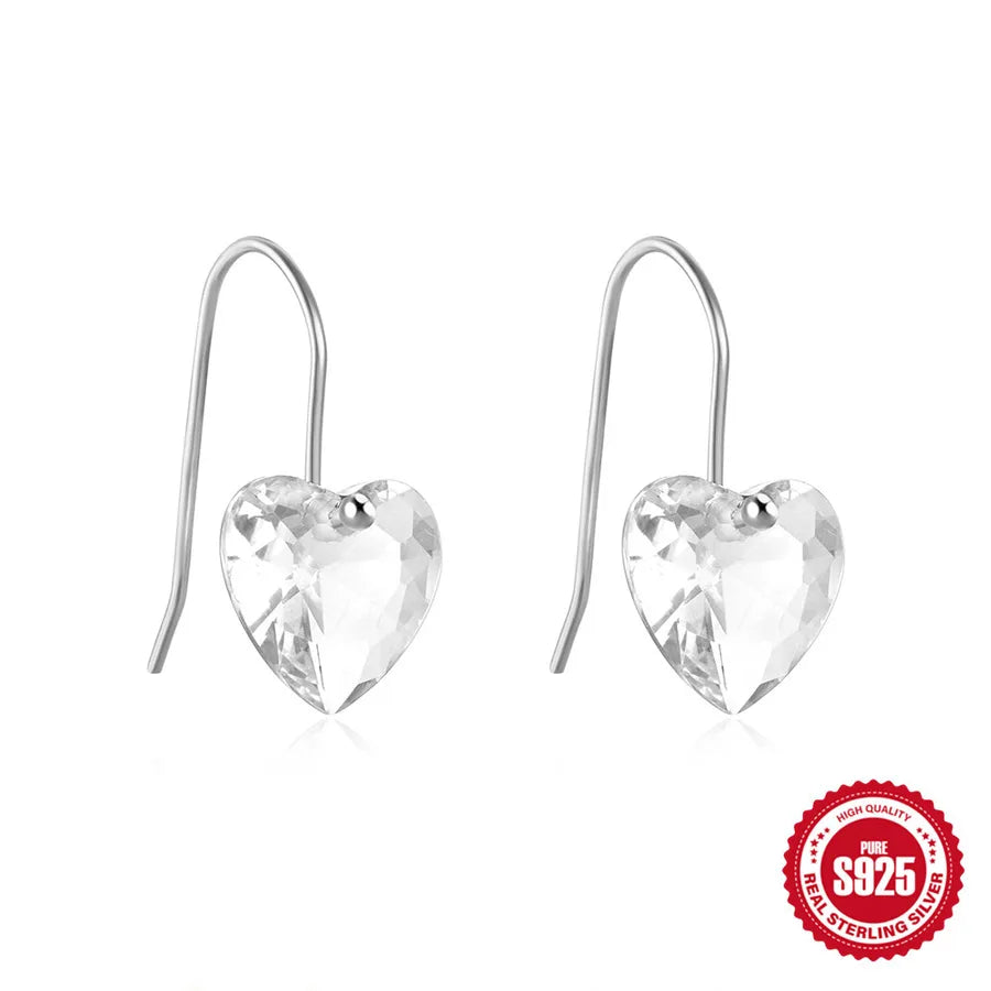 925 Silver Heart Drop Earrings with Zircon White Gold 925 Silver