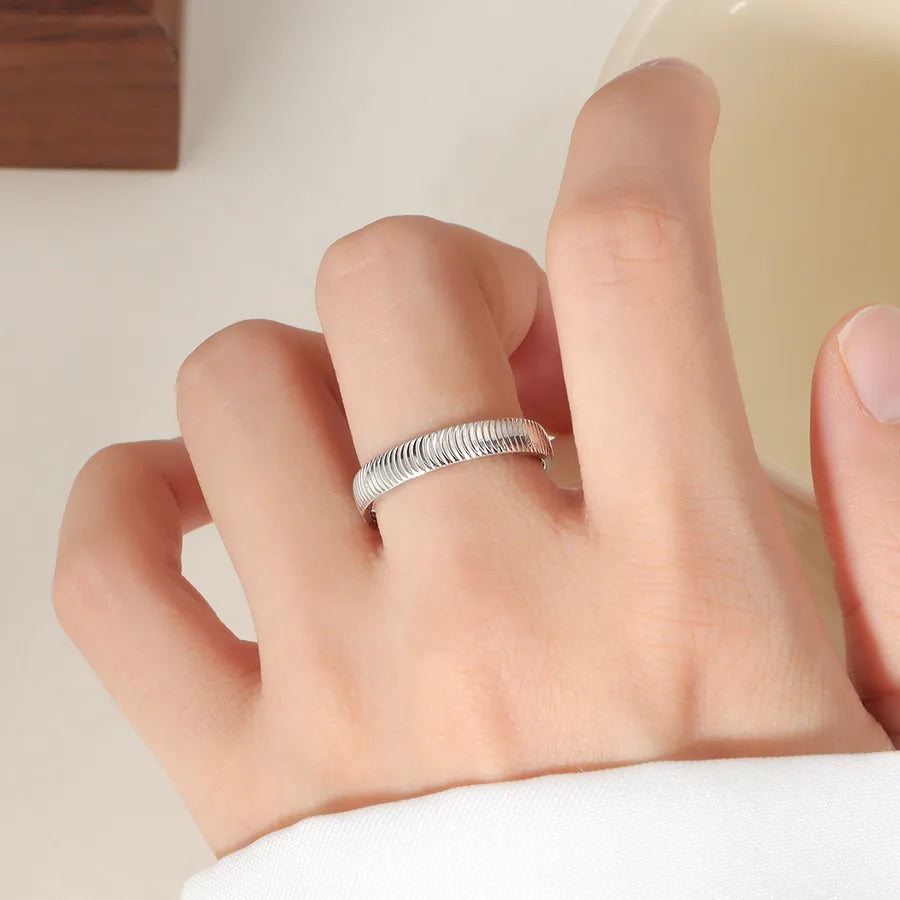 Gold Stainless Steel Ripple Ring for Women Steel Color No. 8