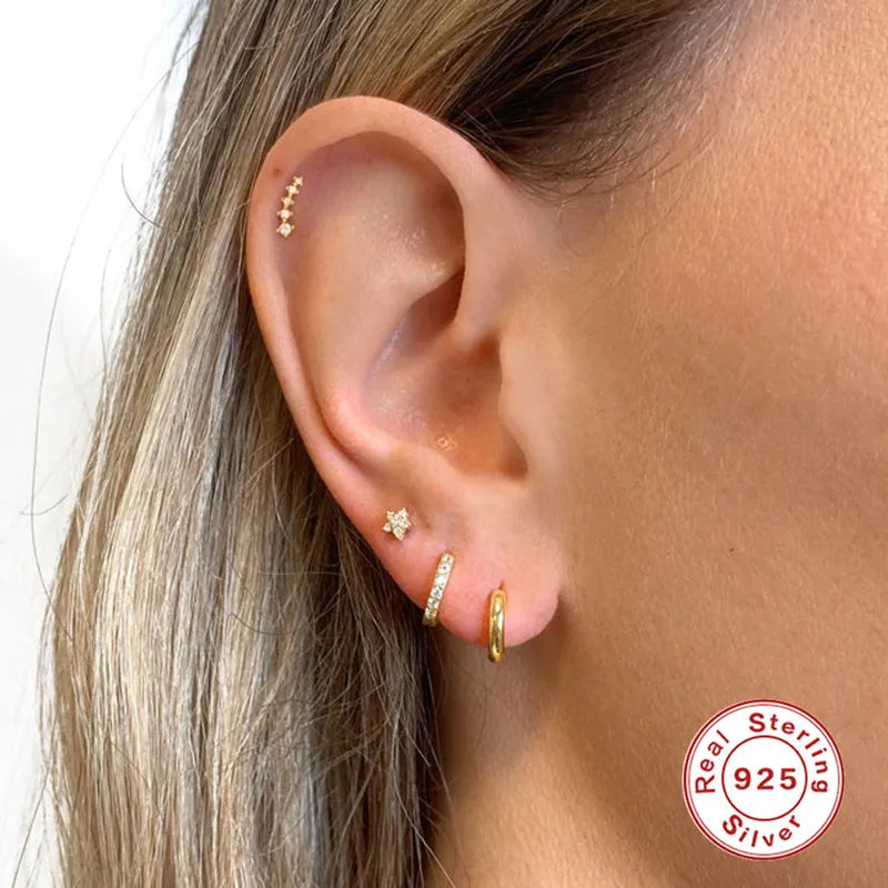 925 Sterling Silver Zircon Geometric Stud Earrings